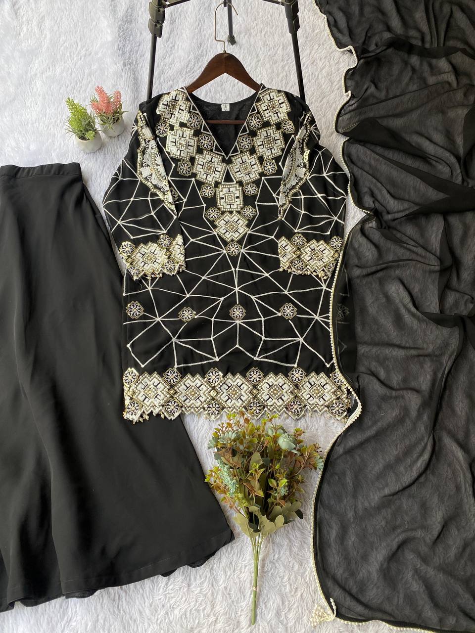 Festive Sparkle Georgette Palazzo Set