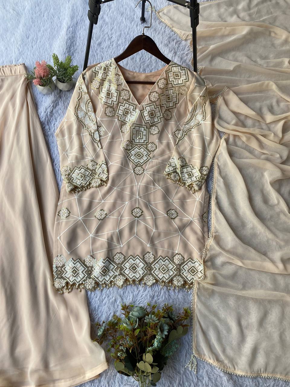 Festive Sparkle Georgette Palazzo Set