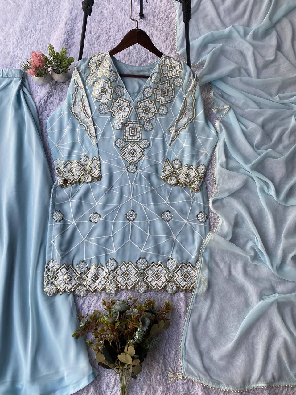 Festive Sparkle Georgette Palazzo Set