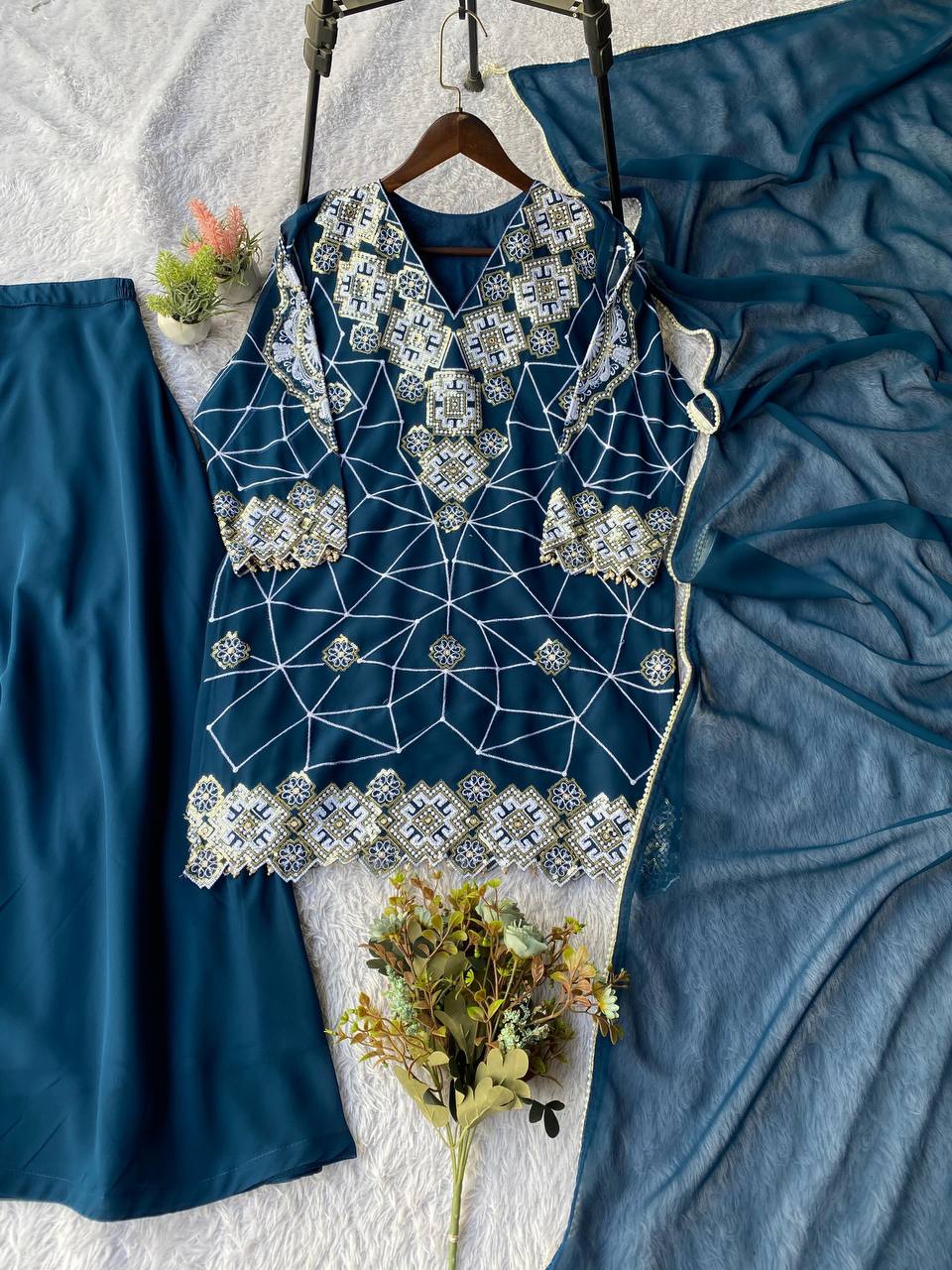 Festive Sparkle Georgette Palazzo Set