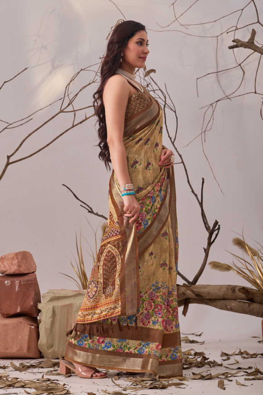 Elegant Bloom Linen Saree