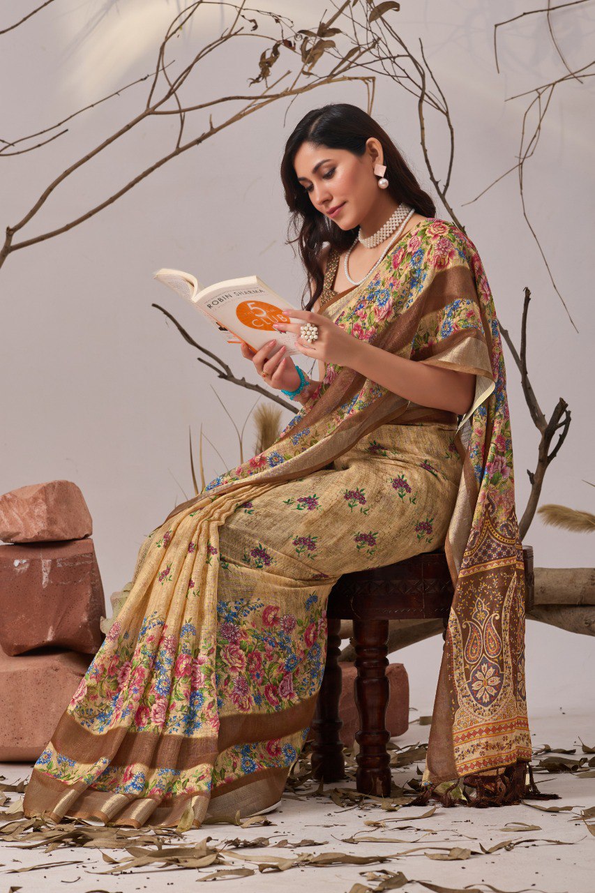 Elegant Bloom Linen Saree