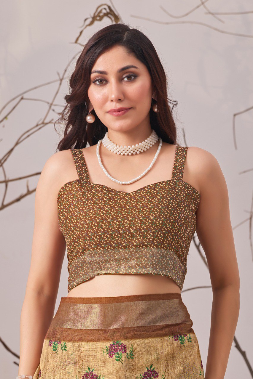 Elegant Bloom Linen Saree