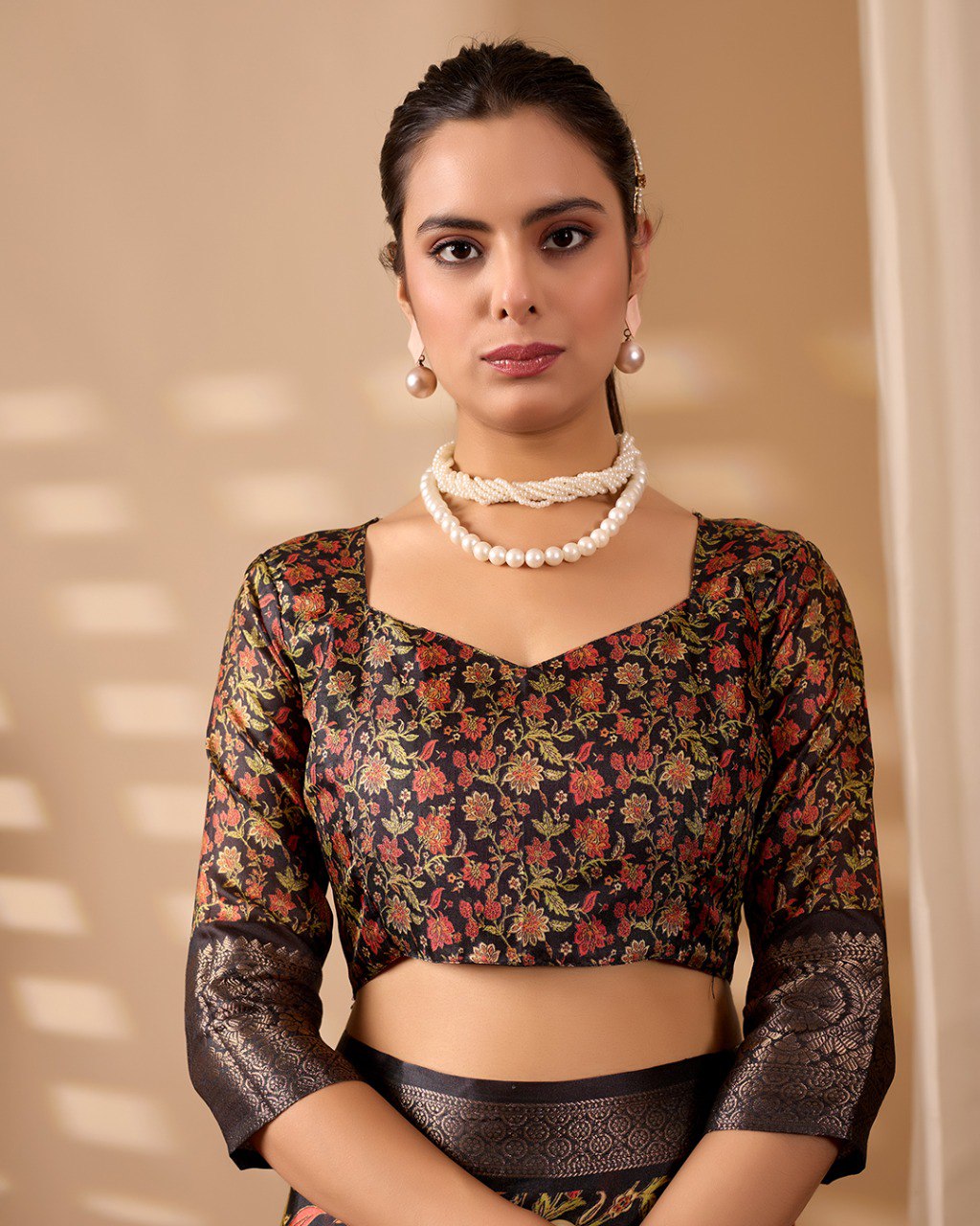 Midnight Bloom Lichi Silk Saree