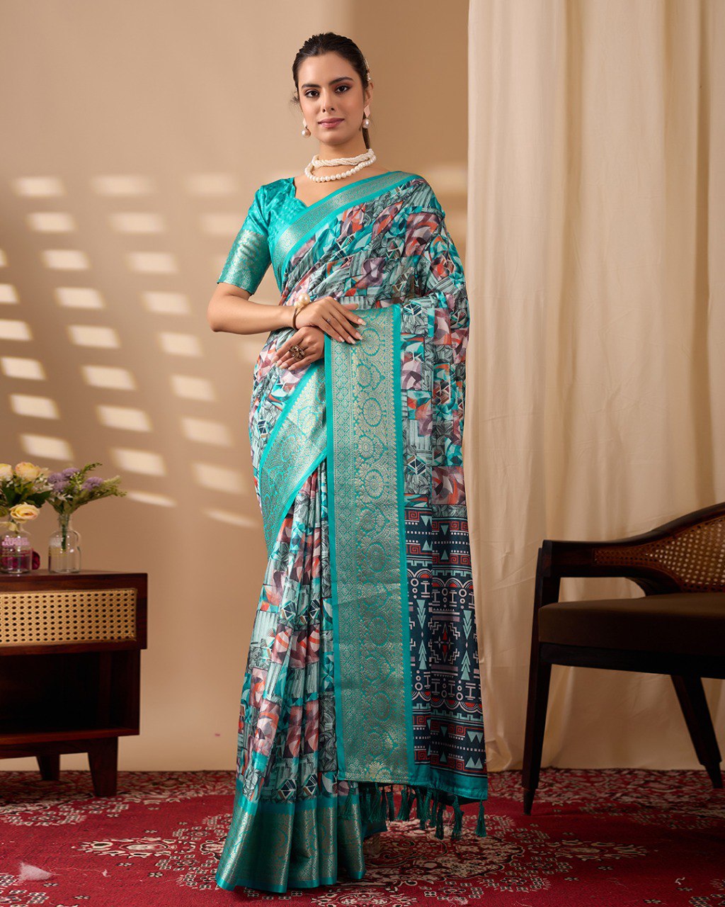 Lichi Silk Saree with Artistic Prints