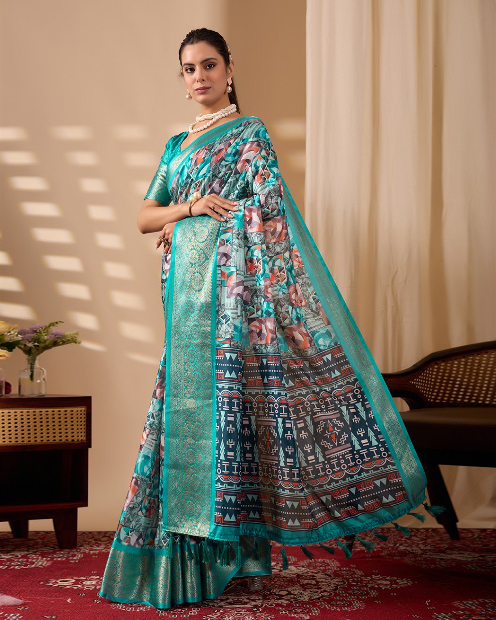 Lichi Silk Saree with Artistic Prints