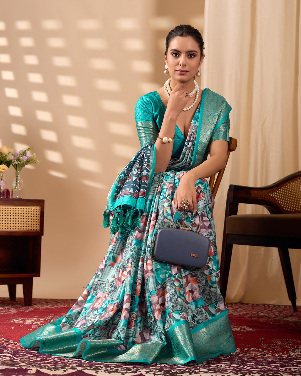 Lichi Silk Saree with Artistic Prints