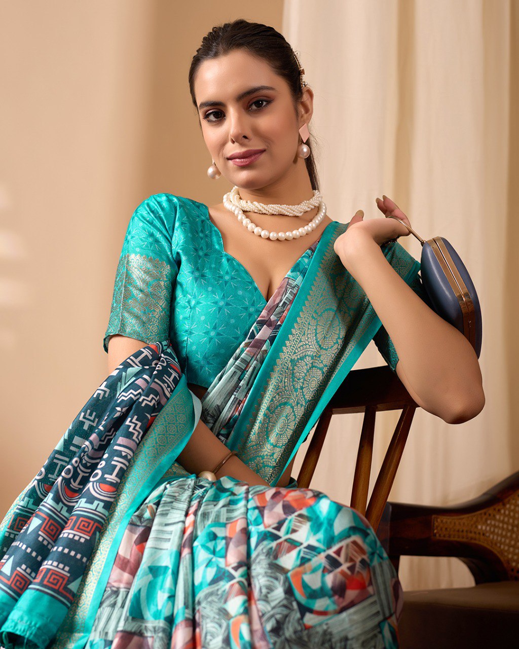 Lichi Silk Saree with Artistic Prints
