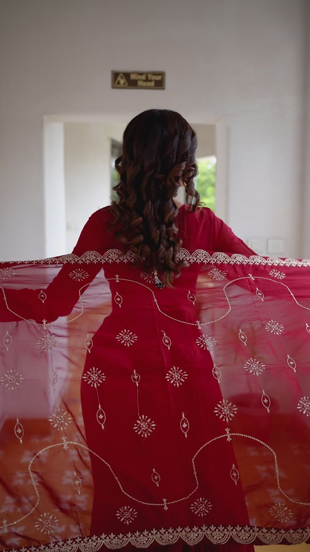Maroon Faux Blooming Anarkali Gown with Dupatta Sequins Embroidery Festive Wear