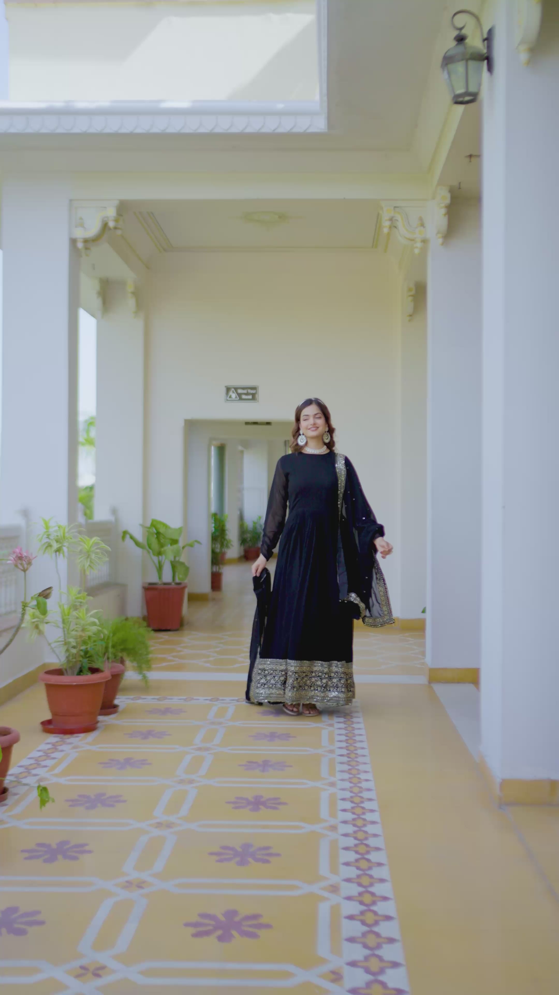 Black Faux Blooming Anarkali Gown with Dupatta Sequins Embroidery Party Wear