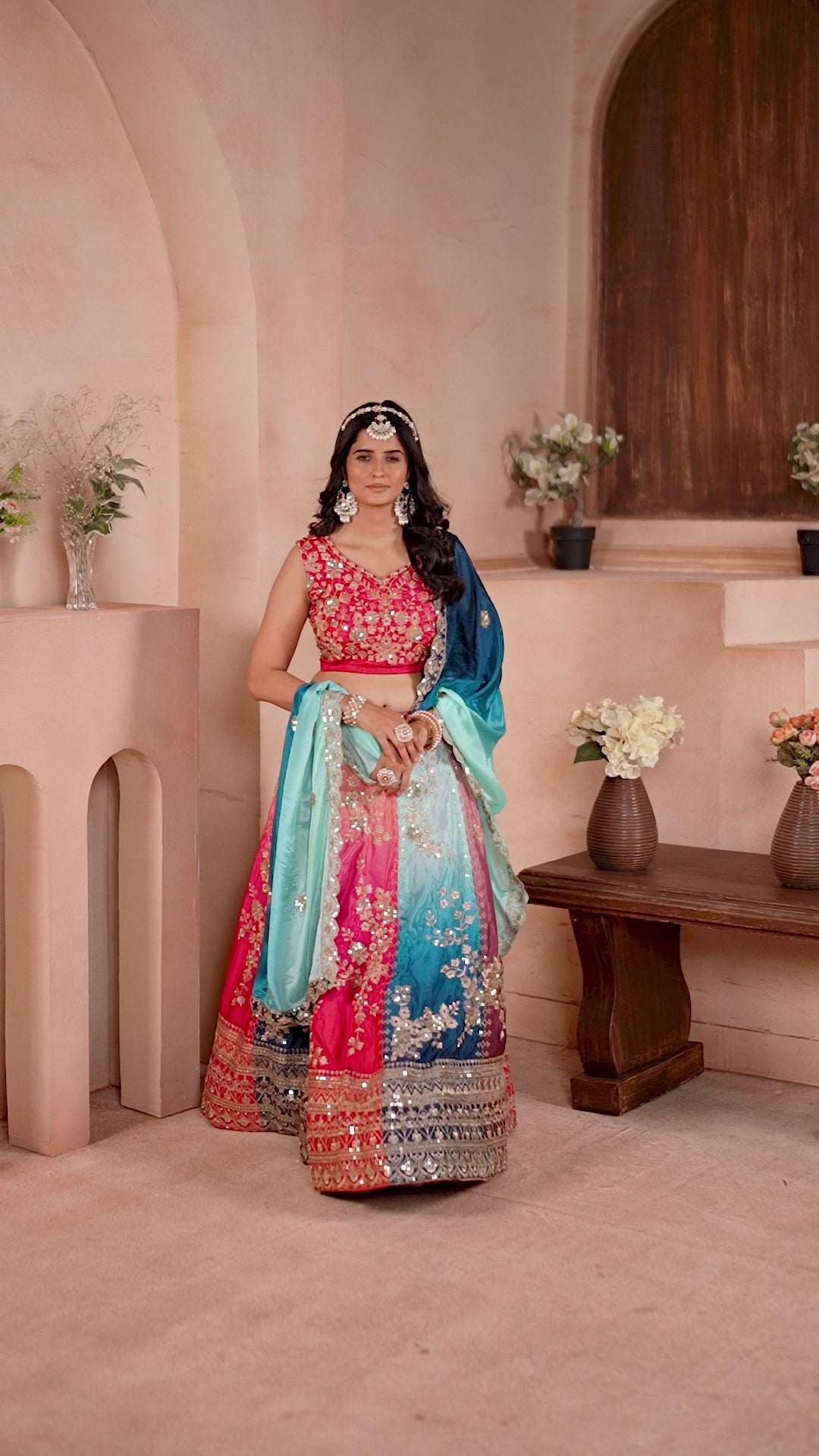 Vibrant Silver Embroidered Festive Lehenga Set